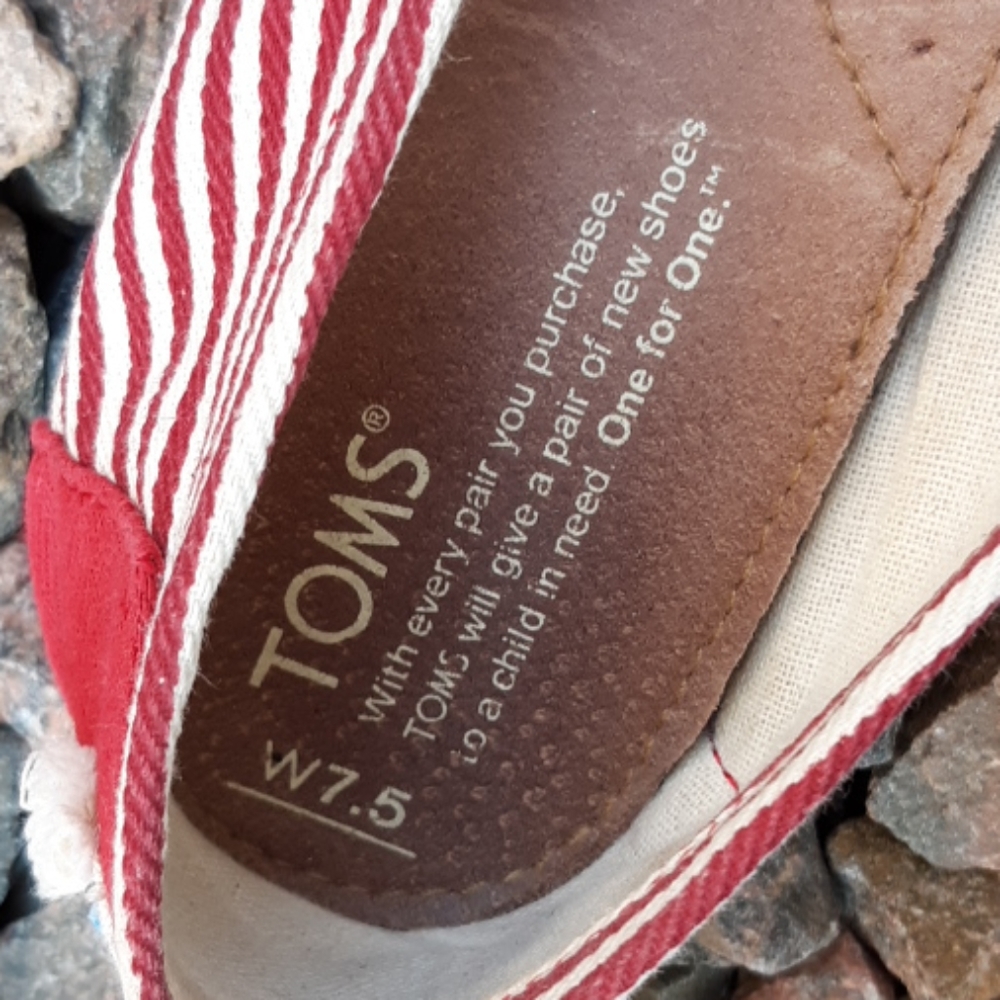 Toms red striped espadrille canvas flats 7.5 - Picture 2 of 7